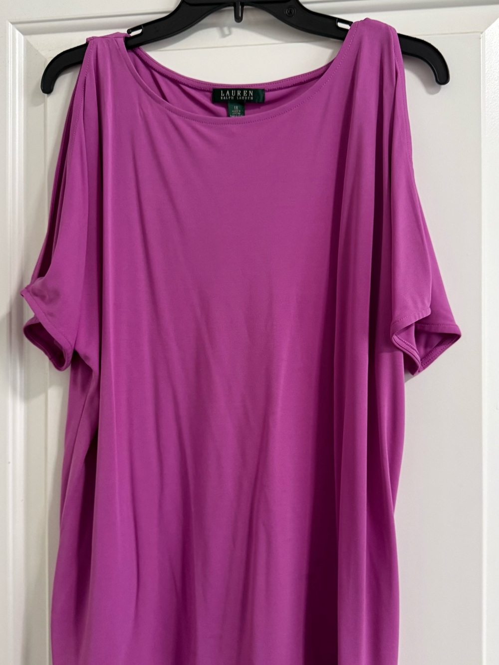Lauren Ralph Lauren Bright Magenta Cold-Shoulder Jersey Tee
